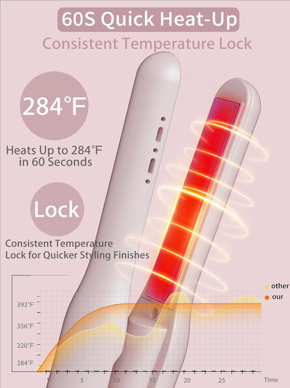 Cordless Hair Straightener and Curler 2 in 1,mini Hair Straightener 3 Temperature 60s Heat Up,Travel Flat Iron Portable,Anion Ionic for Frizz-Free Smooth Hair mini Flat Iron,Pink