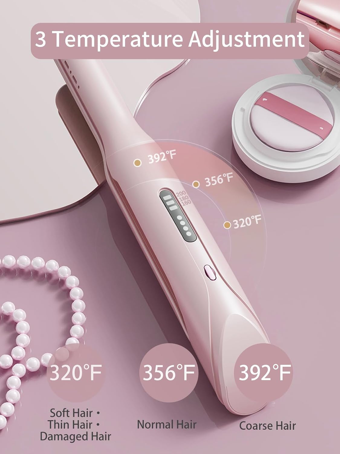 Cordless Hair Straightener and Curler 2 in 1,mini Hair Straightener 3 Temperature 60s Heat Up,Travel Flat Iron Portable,Anion Ionic for Frizz-Free Smooth Hair mini Flat Iron,Pink