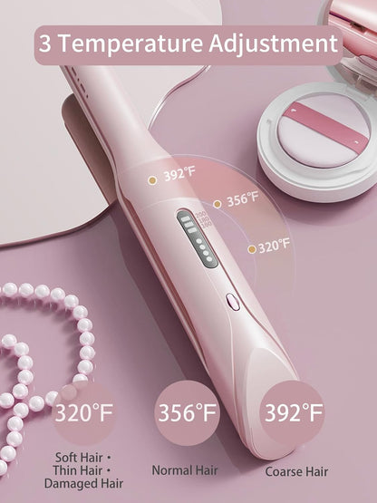 Cordless Hair Straightener and Curler 2 in 1,mini Hair Straightener 3 Temperature 60s Heat Up,Travel Flat Iron Portable,Anion Ionic for Frizz-Free Smooth Hair mini Flat Iron,Pink