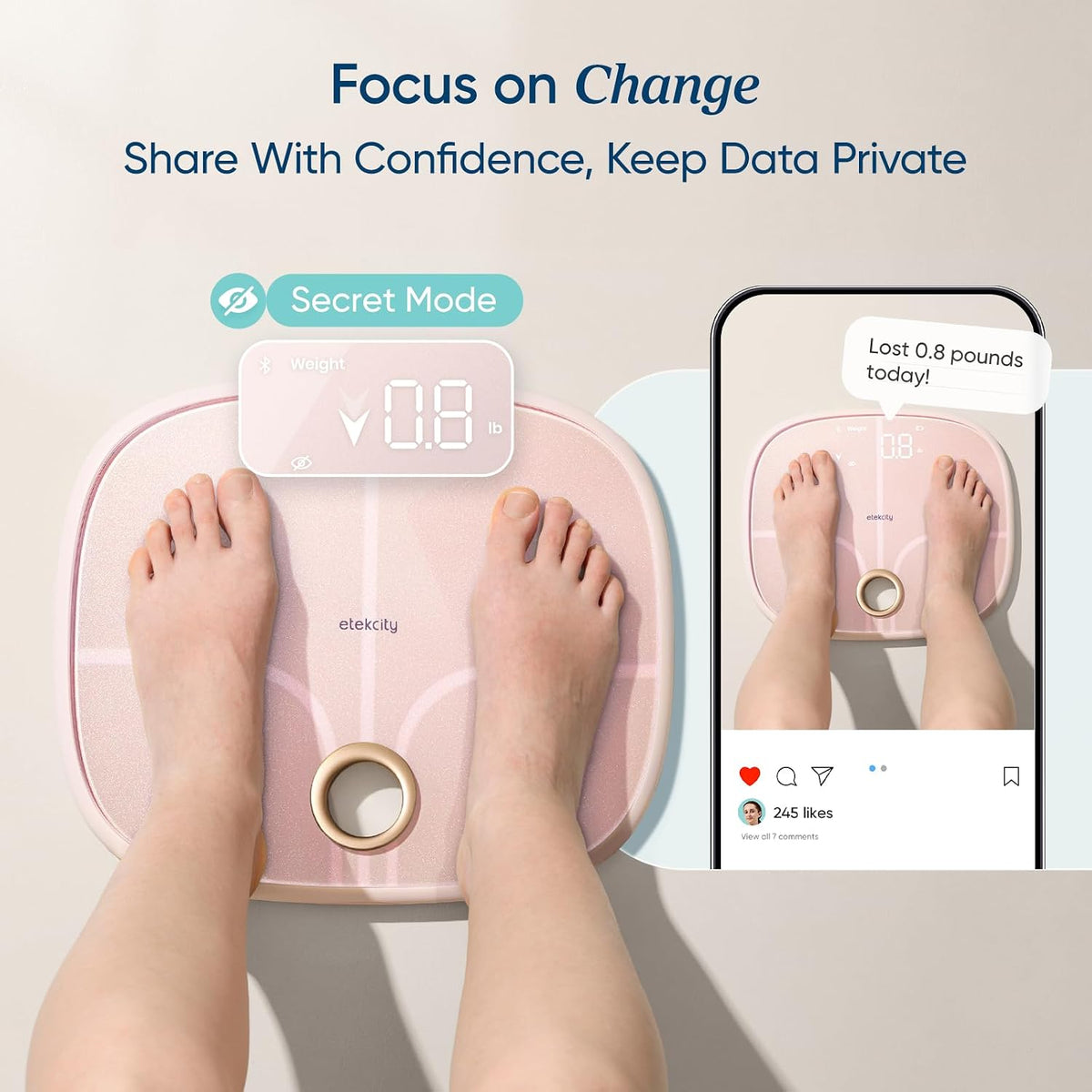 Rechargeable Smart Scale for Body Weight, FSA Eligible, Pink