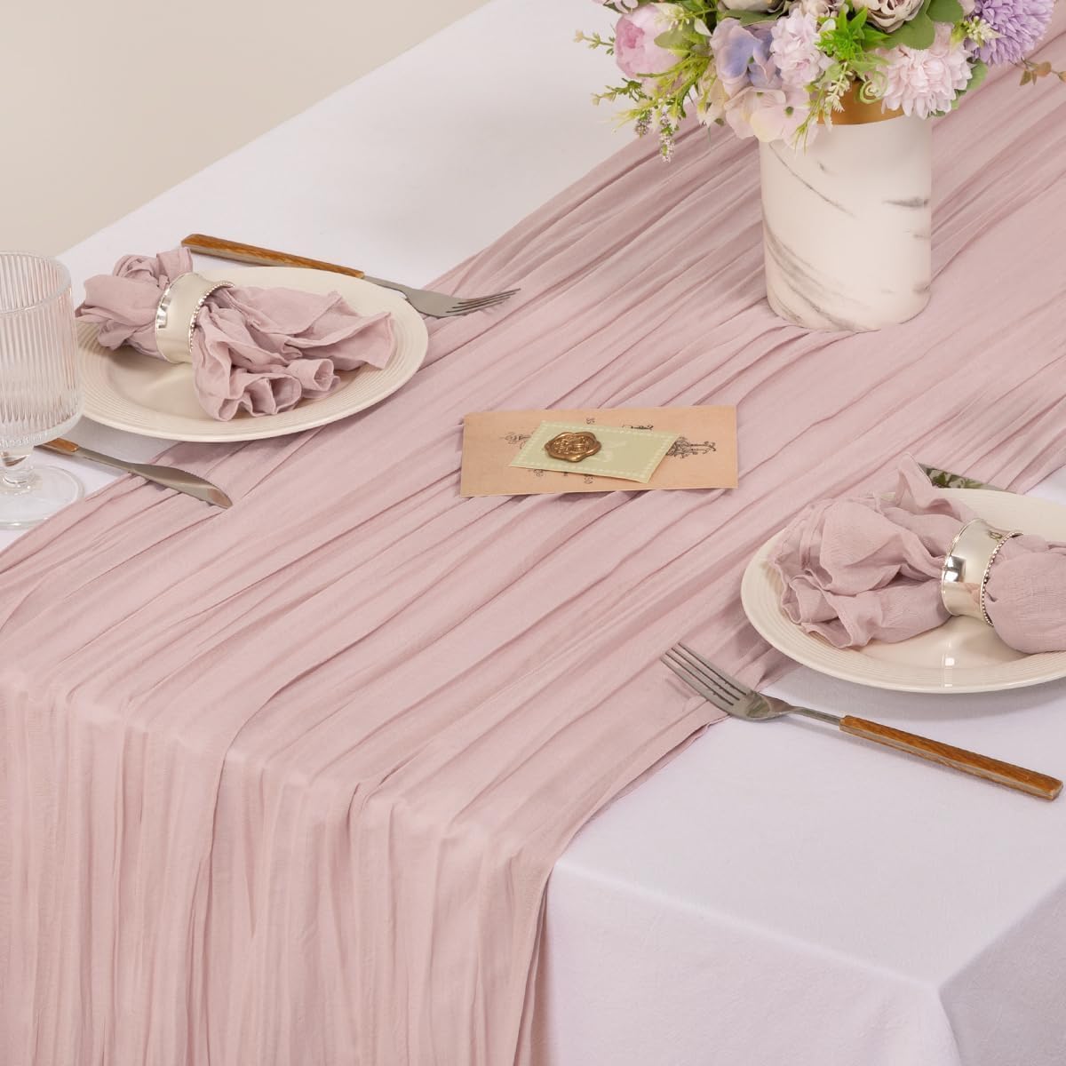 MLMC 10 Pack Pink Cheesecloth Napkins Bulk Washable Cloth Napkins Set of 10 21"x21" Rustic Boho Dusty Pink Gauze Dinner Table Napkins for Wedding Bridal Baby Shower Gathering Decor