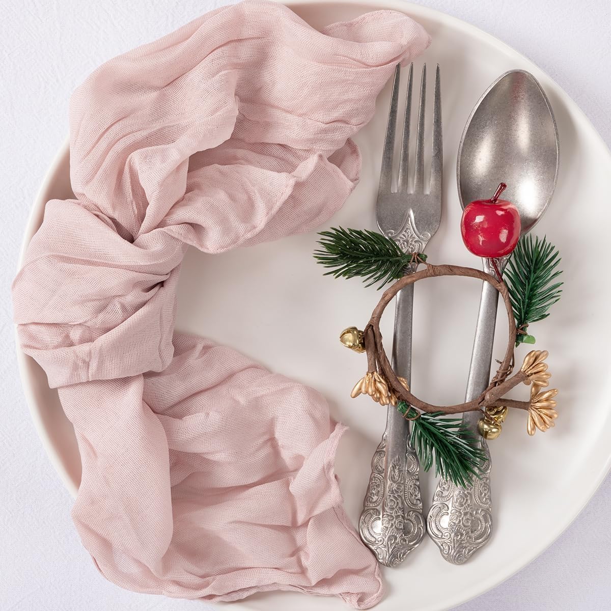 MLMC 10 Pack Pink Cheesecloth Napkins Bulk Washable Cloth Napkins Set of 10 21"x21" Rustic Boho Dusty Pink Gauze Dinner Table Napkins for Wedding Bridal Baby Shower Gathering Decor
