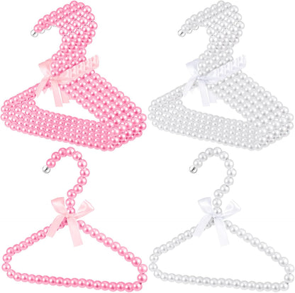 Wesiti 10 Pcs Small Pearl Hanger Mini Pearl Metal Elegant Clothes Hangers with Ribbon for Women Dog Cat (Pink,White)