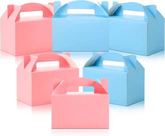 24 Pcs Back to School Party Favor Gable Boxes Colorful Paper Treat Goodie Candy Cake Gift Box for Summer Birthday Wedding Party Decorations, 6 x 3.5 x 3.5 Inch(Blue and Pink)