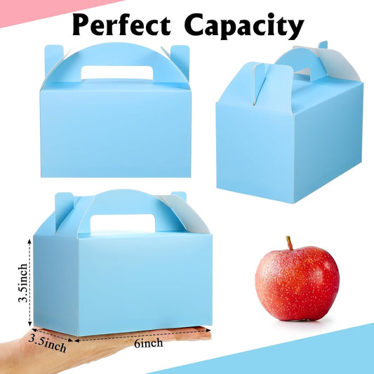 24 Pcs Back to School Party Favor Gable Boxes Colorful Paper Treat Goodie Candy Cake Gift Box for Summer Birthday Wedding Party Decorations, 6 x 3.5 x 3.5 Inch(Blue and Pink)