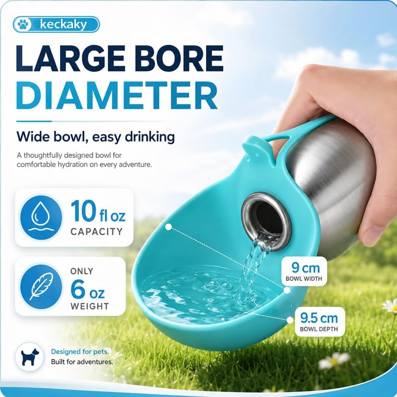 2 in 1 Portable Dog Water Bottle, 2026 New 10oz Spherical Stainless Steel Pet Bottle with Silicone Foldable Bowl, No-Spill Leak-Proof Design, Dog Water Bottle for Walking, Hiking, Travel (Pink)