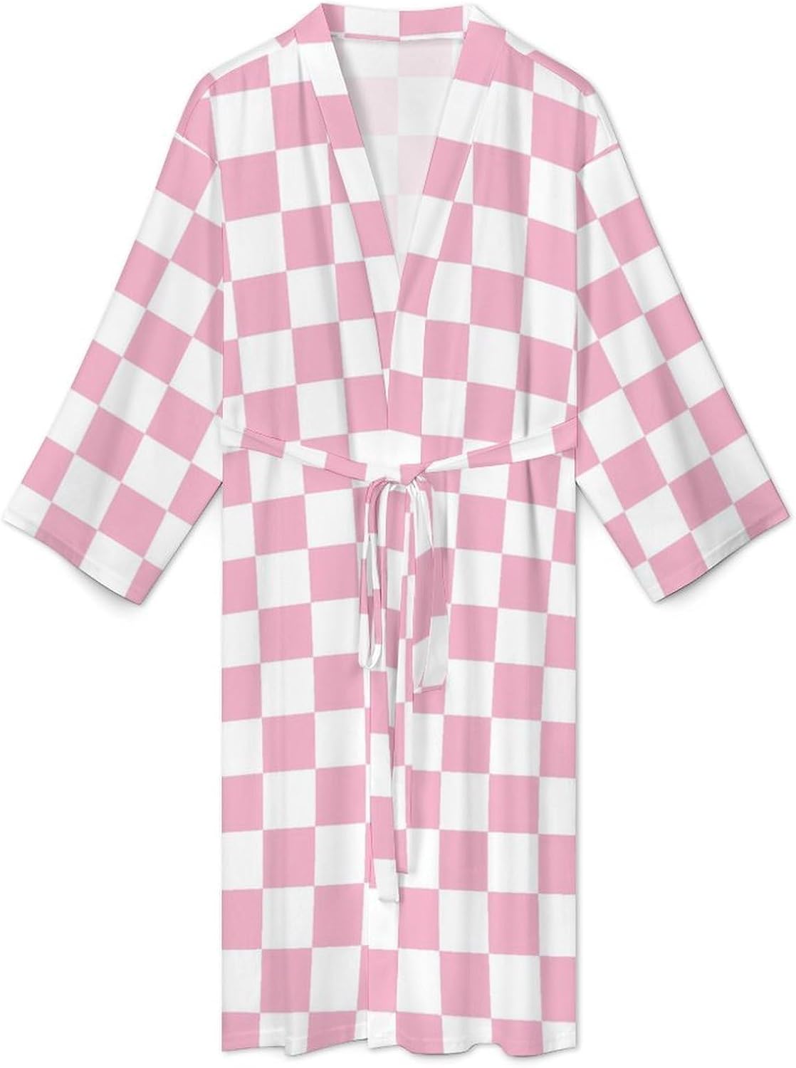 Pink Pastel Checkered Print Robes for Men Women, Soft Bathrobe Lightweight Long Men Womens Robes Cozy Bath Robe