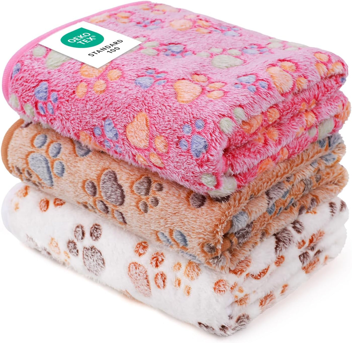 1 Pack 3 Blankets Super Soft Fluffy Premium Fleece Pet Blanket Flannel Throw for Dog Puppy Cat Paw Brown/Pink/White Large(41x31 inch)