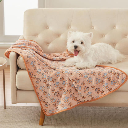 1 Pack 3 Blankets Super Soft Fluffy Premium Fleece Pet Blanket Flannel Throw for Dog Puppy Cat Paw Brown/Pink/White Large(41x31 inch)