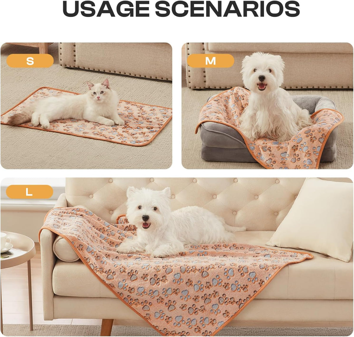 1 Pack 3 Blankets Super Soft Fluffy Premium Fleece Pet Blanket Flannel Throw for Dog Puppy Cat Paw Brown/Pink/White Large(41x31 inch)