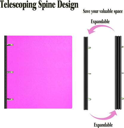 Telescoping 3 Ring Binder, Portable Plastic 0.75 inch 3 Ring Binder with Telescoping Spine and Foldable Front Cover Holds 8.5" x 11" Paper for School,Office and Homes-Pink