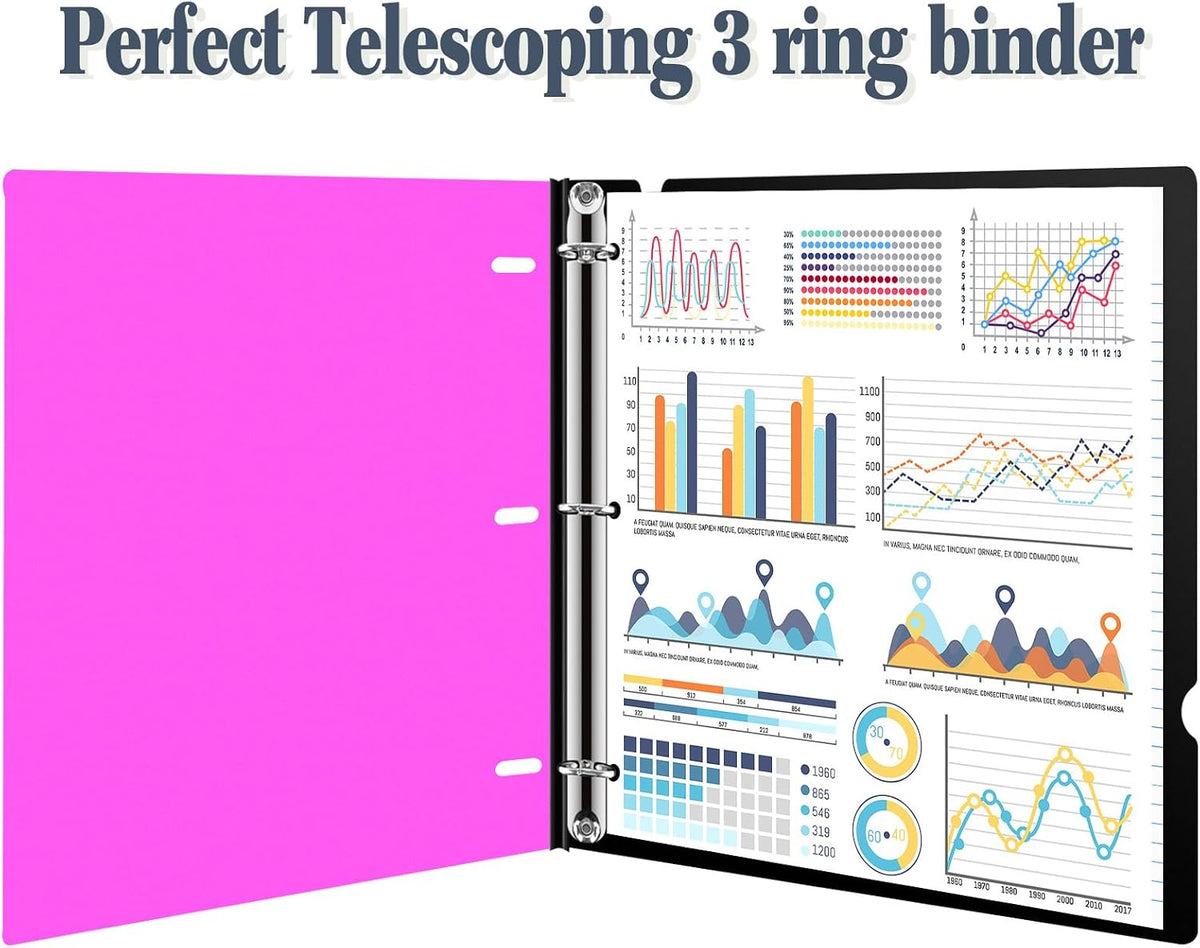 Telescoping 3 Ring Binder, Portable Plastic 0.75 inch 3 Ring Binder with Telescoping Spine and Foldable Front Cover Holds 8.5" x 11" Paper for School,Office and Homes-Pink