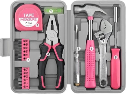 Pink Tool Kit with Electric Pen & CR-V Steel - Home Maintenance Hand Tools Set(19PCS)