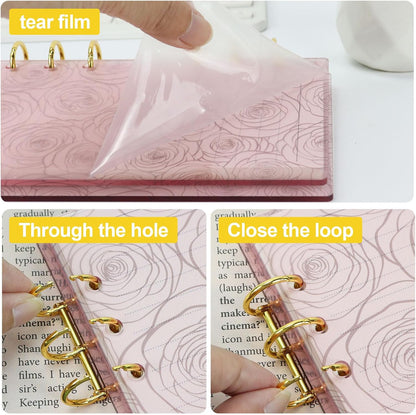 A6 Pink Acrylic Binder, 6-Ring Clear Cover with Metal Round Rings, Includes 1 Pack Blank Refills for Personal Planner (Pink Rose, A6)