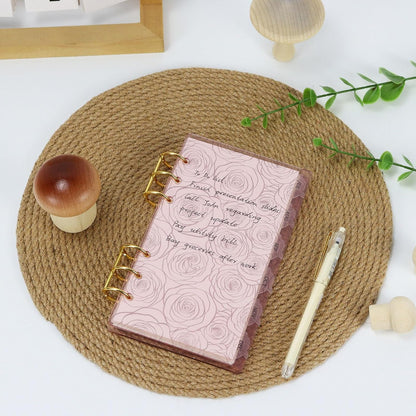 A6 Pink Acrylic Binder, 6-Ring Clear Cover with Metal Round Rings, Includes 1 Pack Blank Refills for Personal Planner (Pink Rose, A6)
