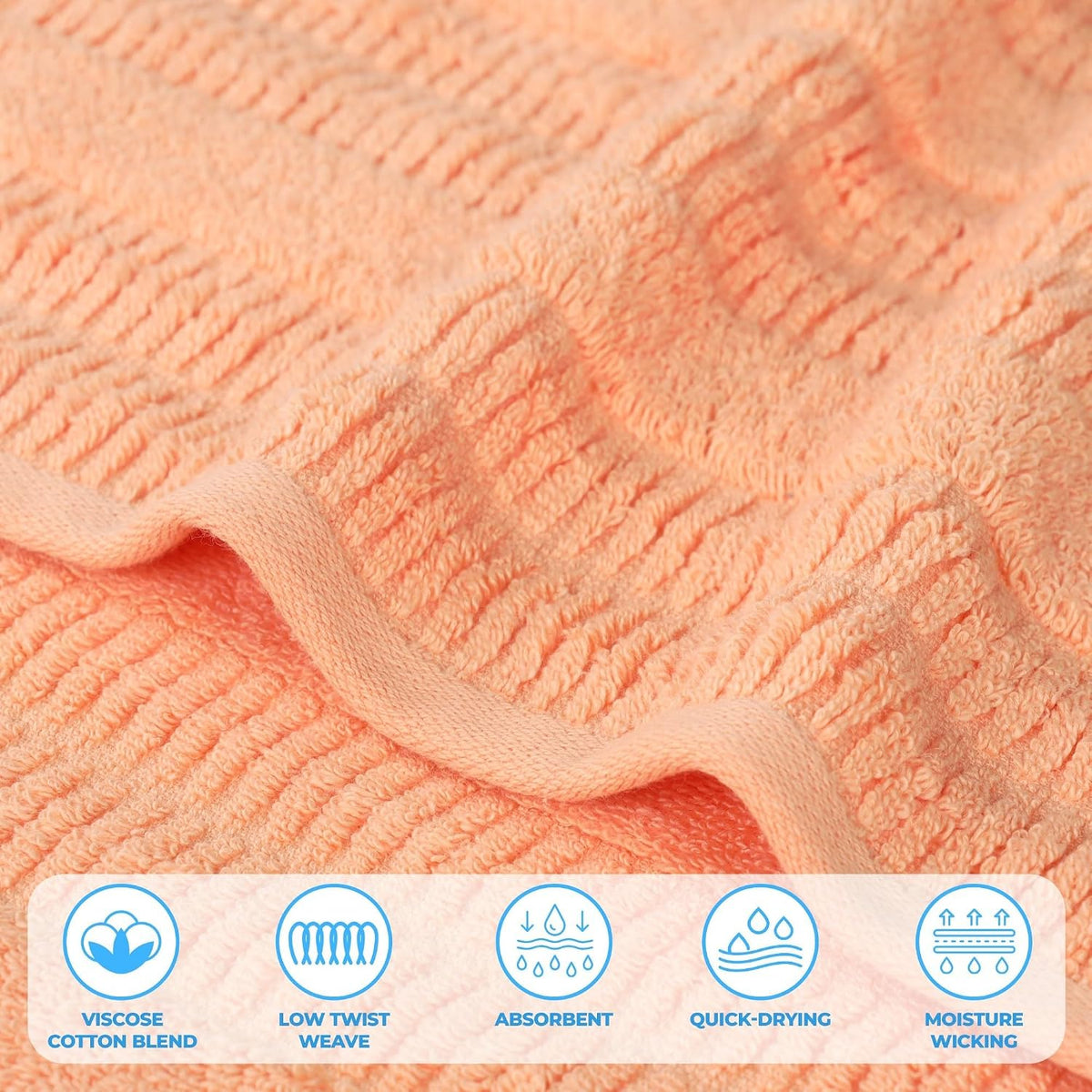 Luxurious Classic Cotton Blend Towels, Set of 2 for Bathroom, Shower, Spa, Hotel, Super Soft, Quick Dry, Ultra Soft Mika Towels, 2 Bath Towel Set, Peach