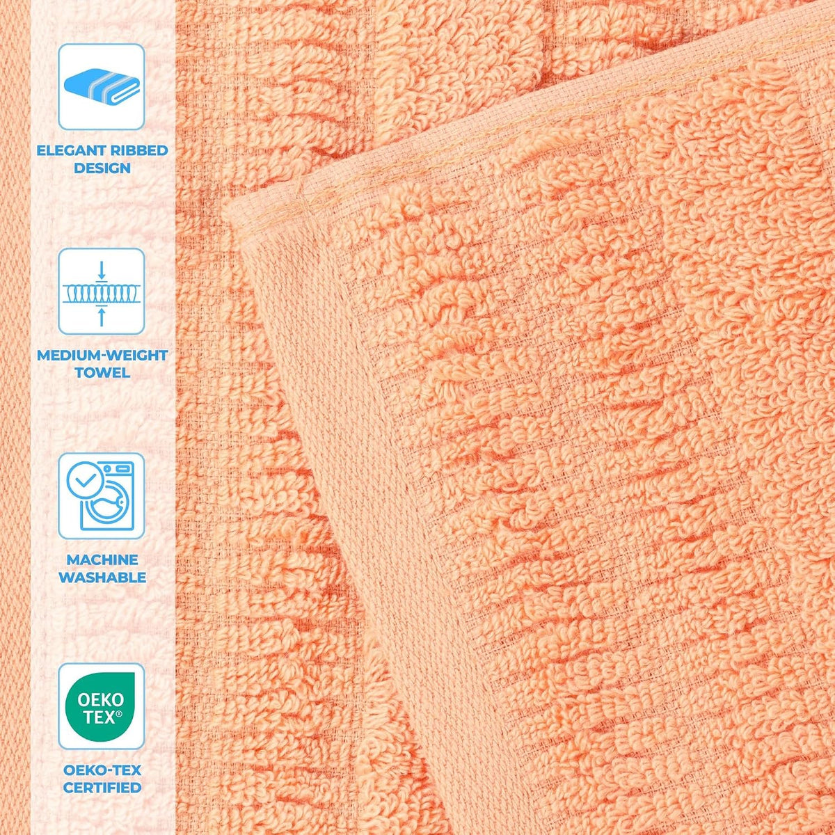 Luxurious Classic Cotton Blend Towels, Set of 2 for Bathroom, Shower, Spa, Hotel, Super Soft, Quick Dry, Ultra Soft Mika Towels, 2 Bath Towel Set, Peach