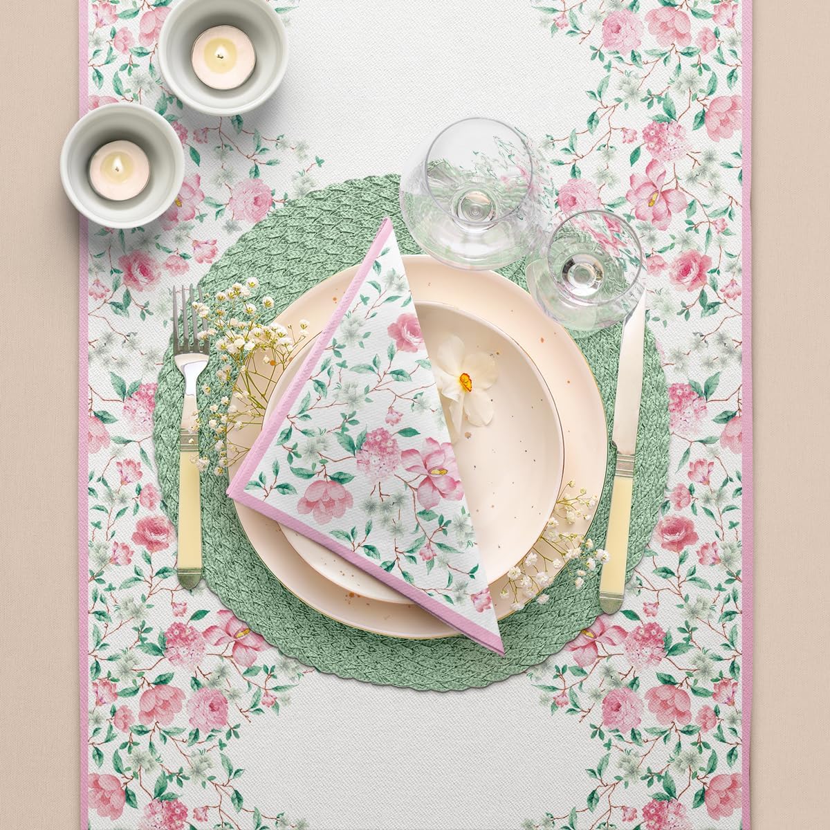 PAW - 50 Pieces Linen-Feel Paper Paper Napkins 16" x 16", Disposable Cloth-Like Napkins with Floral Design, Dinner Napkins for Party, Wedding, Barbecue, Picnic