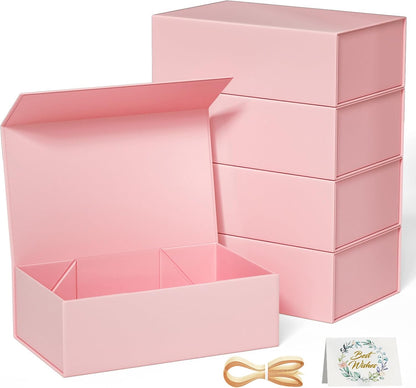 5 Pack Pink Gift Box, 9.5x6x3'' Gift Boxes with Lids for Presents