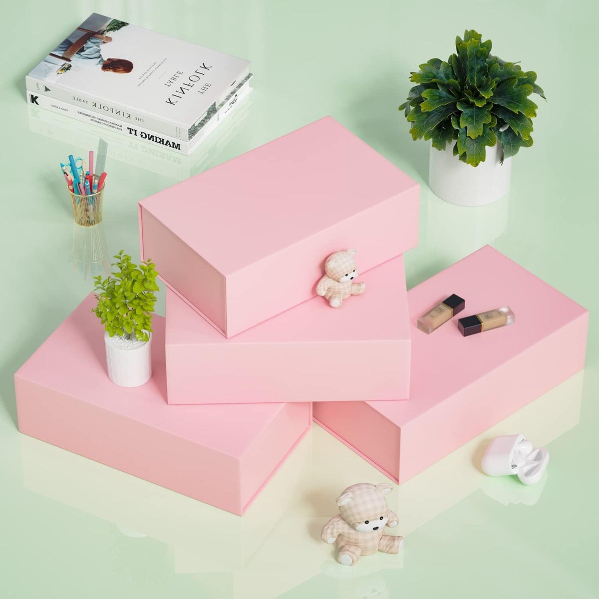 5 Pack Pink Gift Box, 9.5x6x3'' Gift Boxes with Lids for Presents