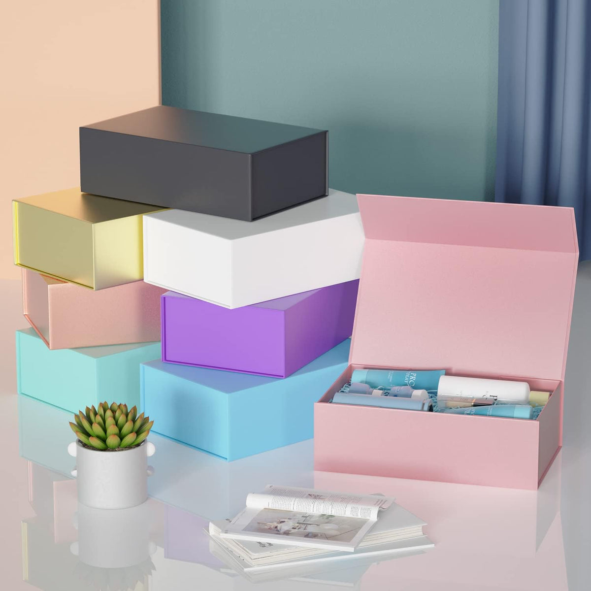 5 Pack Pink Gift Box, 9.5x6x3'' Gift Boxes with Lids for Presents