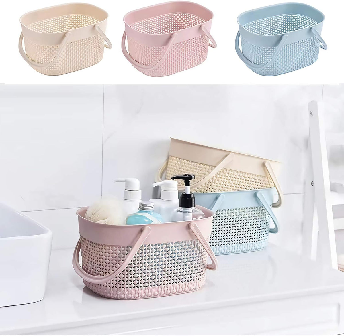 Portable Shower Caddy Basket, Plastic Organizer Storage Tote with Handles Toiletry Bag Bin Box for Bathroom, College Dorm Room Essentials, Kitchen, Camp, Gym, Pink