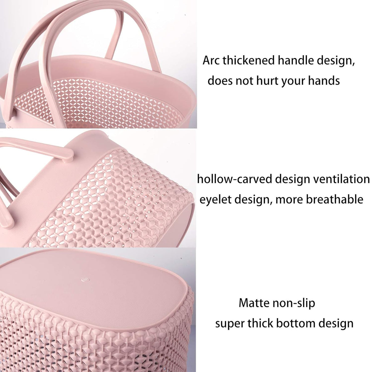 Portable Shower Caddy Basket, Plastic Organizer Storage Tote with Handles Toiletry Bag Bin Box for Bathroom, College Dorm Room Essentials, Kitchen, Camp, Gym, Pink