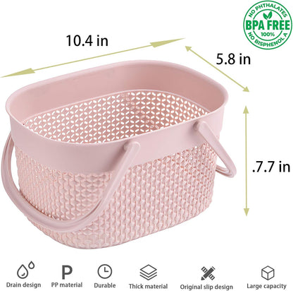 Portable Shower Caddy Basket, Plastic Organizer Storage Tote with Handles Toiletry Bag Bin Box for Bathroom, College Dorm Room Essentials, Kitchen, Camp, Gym, Pink