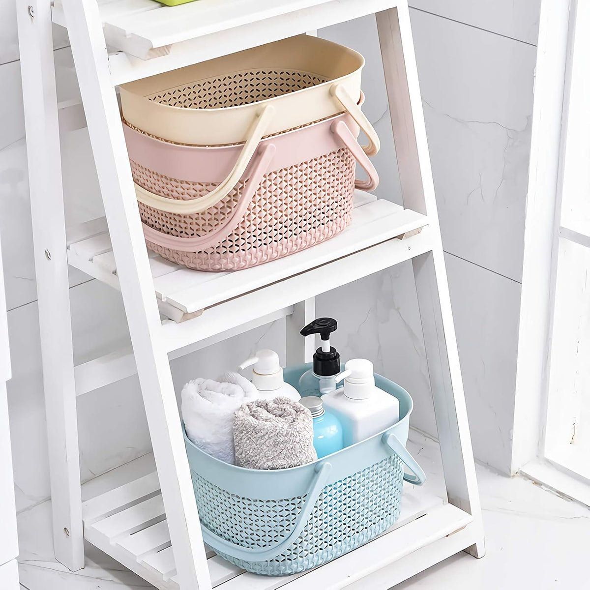 Portable Shower Caddy Basket, Plastic Organizer Storage Tote with Handles Toiletry Bag Bin Box for Bathroom, College Dorm Room Essentials, Kitchen, Camp, Gym, Pink