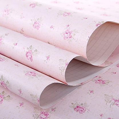 Pink Floral Drawer Shelf Liner Self Adhesive Decorative Rose Contact Paper for Shelves Drawer Cabinets Furniture Wall Decoration (17.7x78.7 Inches)