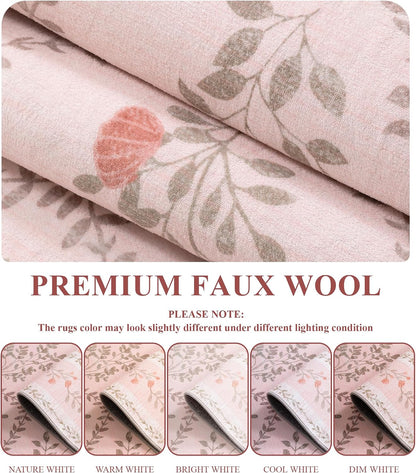5x7 Pink Floral Rug for Bedroom Girls, Washable Area Rugs for Living Room Non Slip Ultra-Thin, Soft Throw Carpet for Nursery, Kids Playroom, Classroom, Home Office Decor