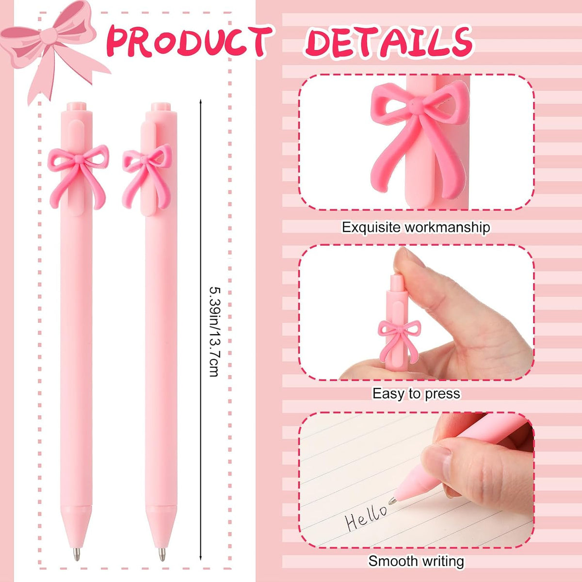 20 Pcs Bow Pens Bow Party Favors Coquette Cute Pens,Pink