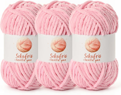 Chenille Yarn for Crocheting Size 5 Bulky Yarn 3 Peach Pink