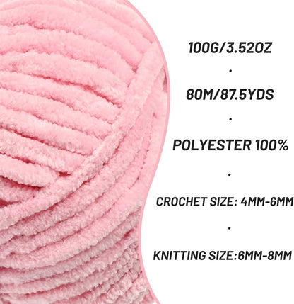 Chenille Yarn for Crocheting Size 5 Bulky Yarn 3 Peach Pink