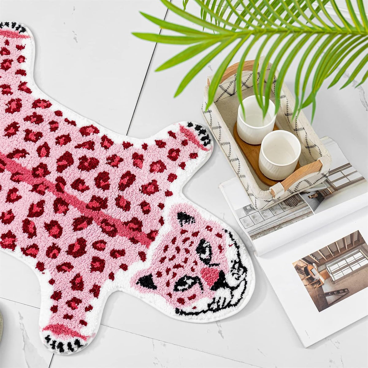 Pink Leopard Bath Mat Non-Slip Cartoon Rug 23.6x39.3in