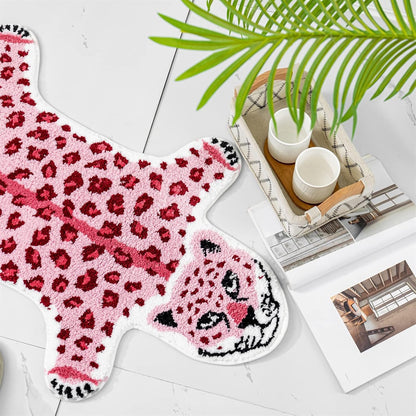 Pink Leopard Bath Mat Non-Slip Cartoon Rug 23.6x39.3in
