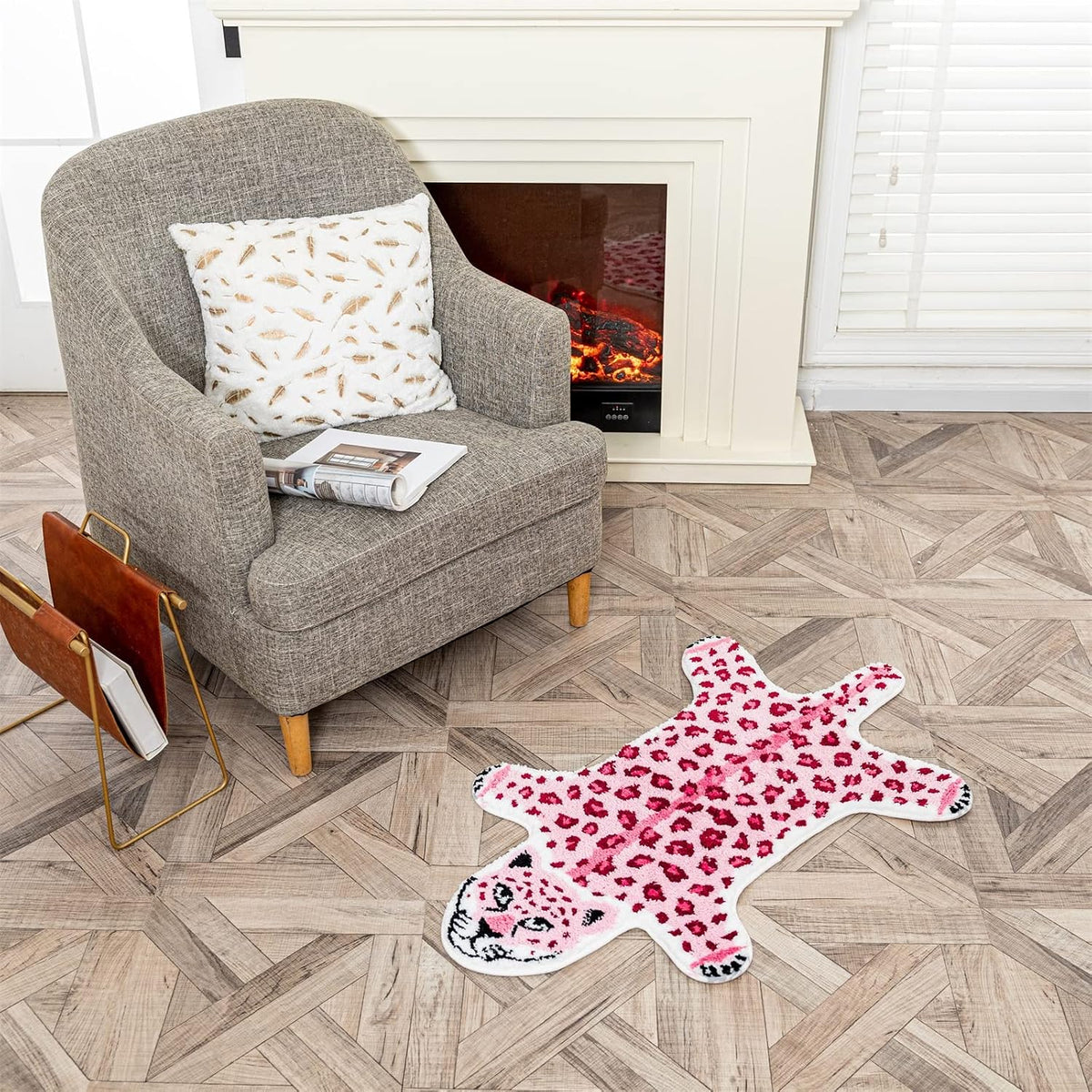 Pink Leopard Bath Mat Non-Slip Cartoon Rug 23.6x39.3in