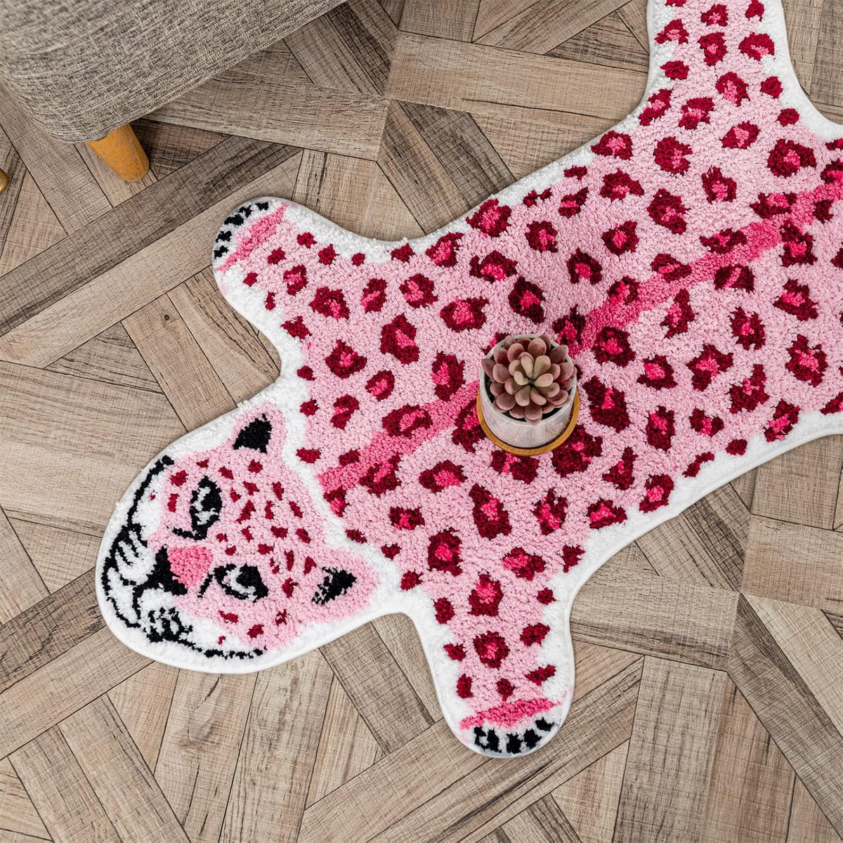 Pink Leopard Bath Mat Non-Slip Cartoon Rug 23.6x39.3in