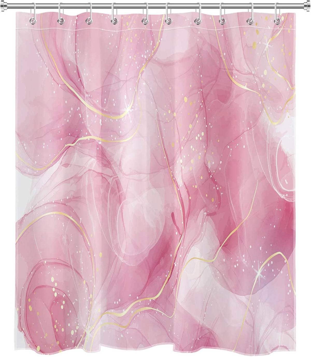 Modern Marble Shower Curtain, Pink and Gold Luxurious Marble Bathroom Curtain with Hooks, Abstract Art Bath Curtain Polyester Fabric Bath Decor Accessories, 60x72 Inches,YL30460Q