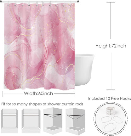 Modern Marble Shower Curtain, Pink and Gold Luxurious Marble Bathroom Curtain with Hooks, Abstract Art Bath Curtain Polyester Fabric Bath Decor Accessories, 60x72 Inches,YL30460Q