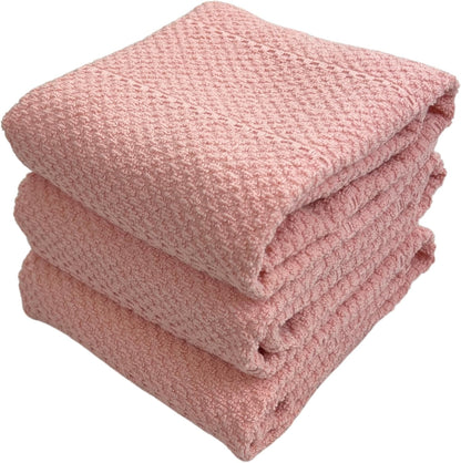 Light Pink Kitchen Hand Dish Towels, Set of 3, 100% Cotton, 18" x 28"