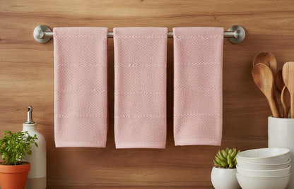 Light Pink Kitchen Hand Dish Towels, Set of 3, 100% Cotton, 18" x 28"
