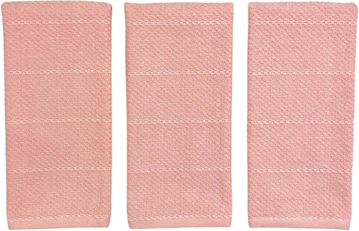 Light Pink Kitchen Hand Dish Towels, Set of 3, 100% Cotton, 18" x 28"