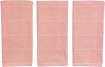 Light Pink Kitchen Hand Dish Towels, Set of 3, 100% Cotton, 18" x 28"