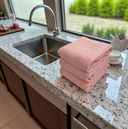 Light Pink Kitchen Hand Dish Towels, Set of 3, 100% Cotton, 18" x 28"