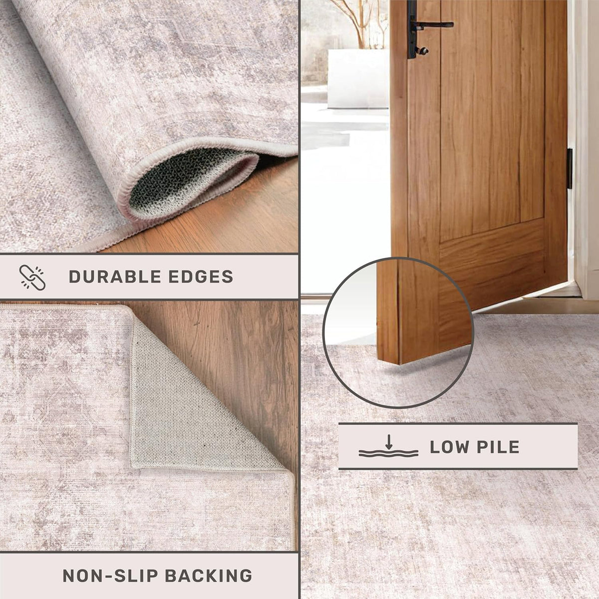 Pink Mauve and Grey Living Room Rug 8x10 - Modern Distressed Medallion Area Rug for Dining Room Under Table, Bedroom, Washable Non Slip High Traffic Low Pile Thin Floor Carpet, Distressed Design