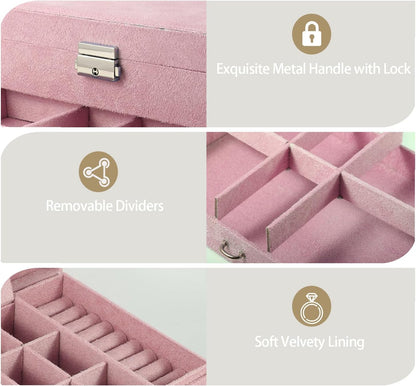 Jewelry Box Organizer 2-Layer Jewelry Storage Case for Earrings Rings Necklace Large Jewelry Holder Case Gift for Women Girls (Pink)