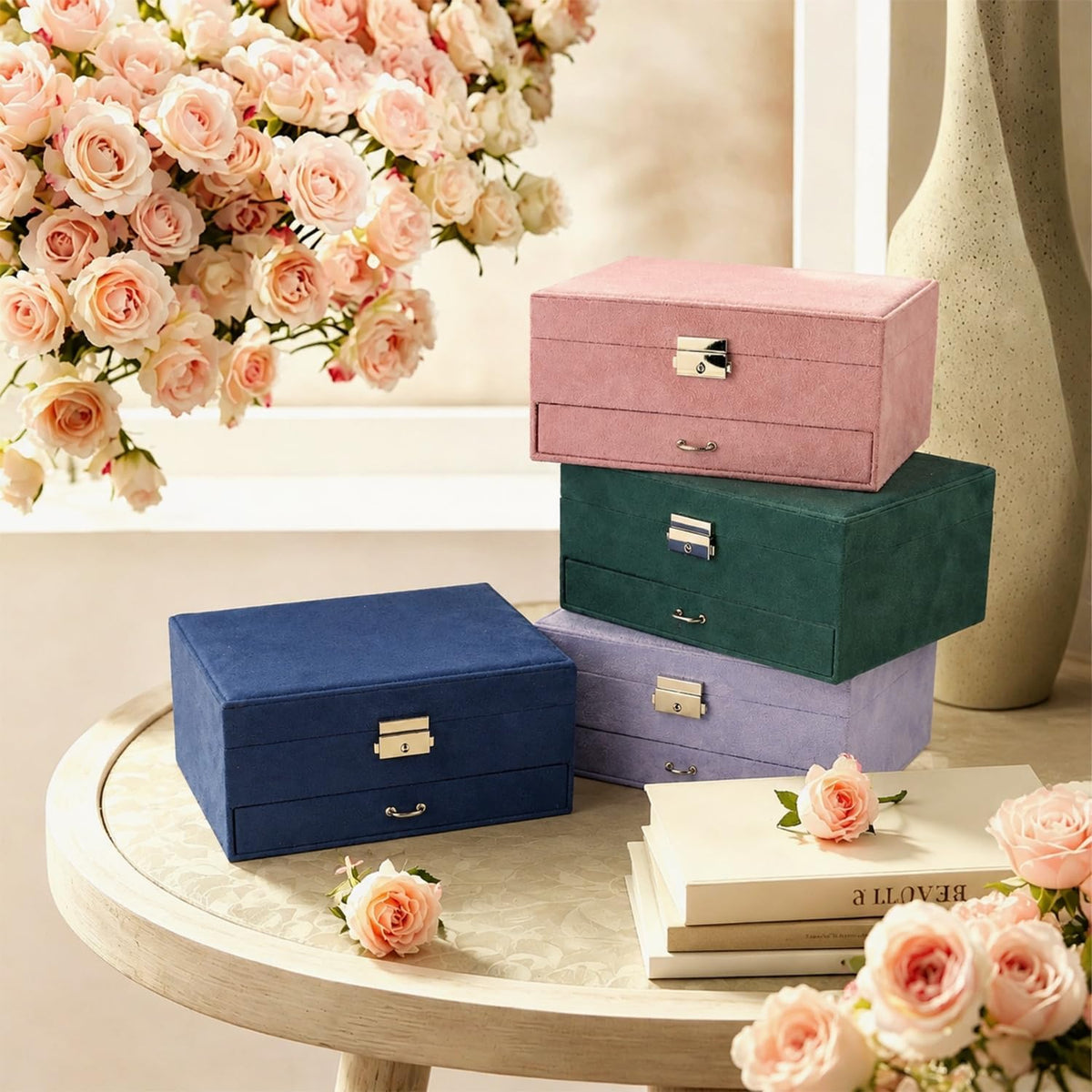 Jewelry Box Organizer 2-Layer Jewelry Storage Case for Earrings Rings Necklace Large Jewelry Holder Case Gift for Women Girls (Pink)