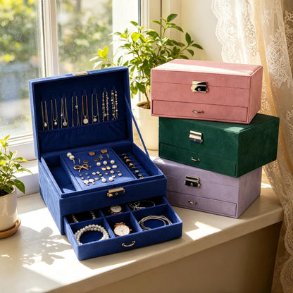 Jewelry Box Organizer 2-Layer Jewelry Storage Case for Earrings Rings Necklace Large Jewelry Holder Case Gift for Women Girls (Pink)