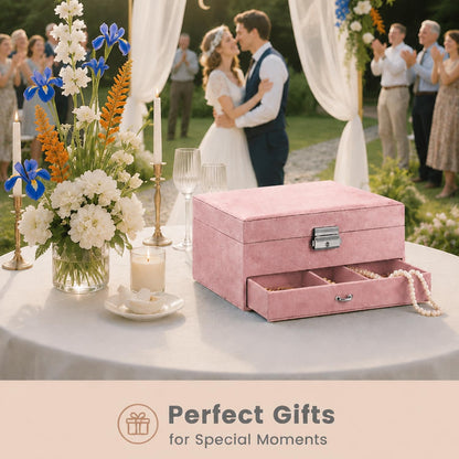 Jewelry Box Organizer 2-Layer Jewelry Storage Case for Earrings Rings Necklace Large Jewelry Holder Case Gift for Women Girls (Pink)